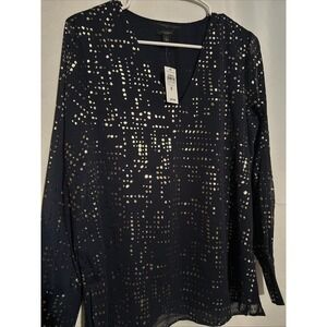 NWT Ann Taylor Navy Gold-flecked Office Business Lined Top Size S
